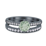 Art Deco Round Natural Stone Wedding Set Ring