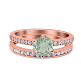 Art Deco Round Natural Stone Wedding Set Ring