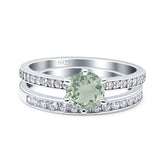 Two Piece Round Natural Green Amethyst Prasiolite Bridal Ring 925 Sterling Silver