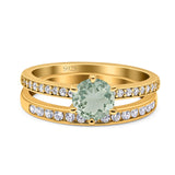 Art Deco Round Natural Stone Wedding Set Ring