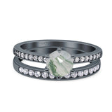 Art Deco Round Natural Stone Wedding Set Ring