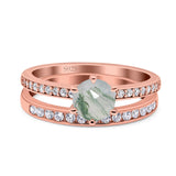 Art Deco Round Natural Stone Wedding Set Ring