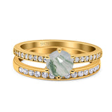 Art Deco Round Natural Stone Wedding Set Ring