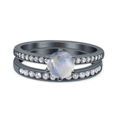 Art Deco Round Natural Stone Wedding Set Ring