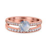 Art Deco Round Natural Stone Wedding Set Ring