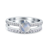 Art Deco Round Natural Stone Wedding Set Ring