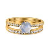 Art Deco Round Natural Stone Wedding Set Ring