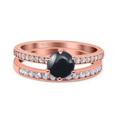 Art Deco Round Natural Stone Wedding Set Ring