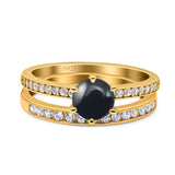 Art Deco Round Natural Stone Wedding Set Ring