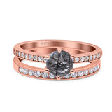 Art Deco Round Natural Stone Wedding Set Ring