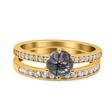 Art Deco Round Natural Stone Wedding Set Ring