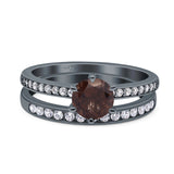 Art Deco Round Natural Stone Wedding Set Ring