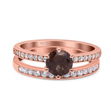 Art Deco Round Natural Stone Wedding Set Ring