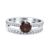 Art Deco Round Natural Stone Wedding Set Ring