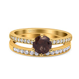 Art Deco Round Natural Stone Wedding Set Ring