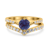 Two Piece Round Natural Stone Art Deco Ring