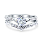 Two Piece Round Moissanite Chevron Ring 925 Sterling Silver
