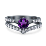 Two Piece Round Natural Stone Art Deco Ring