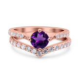 Two Piece Round Natural Stone Art Deco Ring