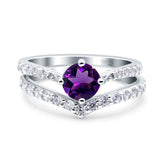 Two Piece Round Natural Stone Art Deco Ring