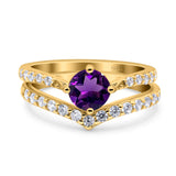 Two Piece Round Natural Stone Art Deco Ring