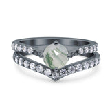 Two Piece Round Natural Stone Art Deco Ring