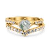 Two Piece Round Natural Stone Art Deco Ring
