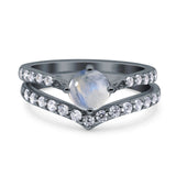 Two Piece Round Natural Stone Art Deco Ring