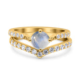 Two Piece Round Natural Stone Art Deco Ring