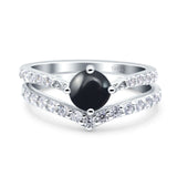 Two Piece Round Natural Stone Art Deco Ring