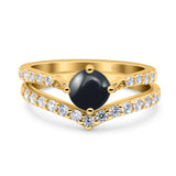 Two Piece Round Natural Stone Art Deco Ring