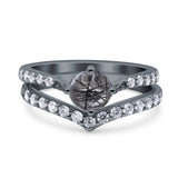 Two Piece Round Natural Stone Art Deco Ring