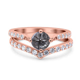 Two Piece Round Natural Stone Art Deco Ring