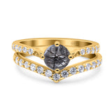 Two Piece Round Natural Stone Art Deco Ring