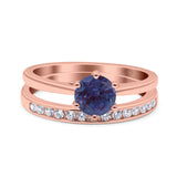 Two Piece Round Natural Stone Art Deco Ring