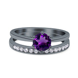Two Piece Round Natural Stone Art Deco Ring