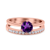 Two Piece Round Natural Stone Art Deco Ring