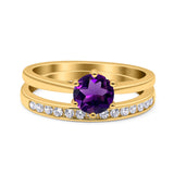 Two Piece Round Natural Stone Art Deco Ring