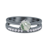 Two Piece Round Natural Stone Art Deco Ring