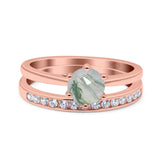 Two Piece Round Natural Stone Art Deco Ring