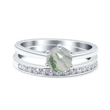 Two Piece Round Natural Stone Art Deco Ring