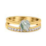 Two Piece Round Natural Stone Art Deco Ring