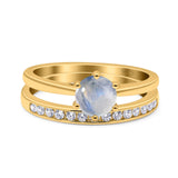 Two Piece Round Natural Stone Art Deco Ring