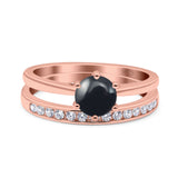 Two Piece Round Natural Stone Art Deco Ring
