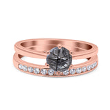 Two Piece Round Natural Stone Art Deco Ring