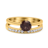Two Piece Round Natural Stone Art Deco Ring