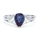 Pear Teardrop Lab Alexandrite Art Deco Ring 925 Sterling Silver