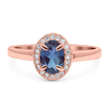 Oval Natural Stone Halo Wedding Ring