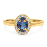 Oval Natural Stone Halo Wedding Ring