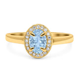 Oval Natural Stone Halo Wedding Ring